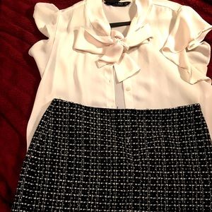 Zara pussy bow button up blouse & Ann Taylor skirt